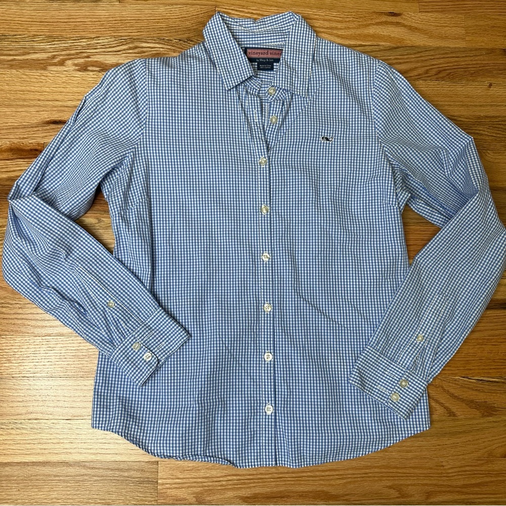 EUC size 6 VINEYARD VINES Cornflower blue and white Gingham Button Down Shirt